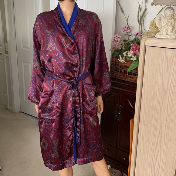 Vintage Victoria Secret paisley terry cotton satin robe - Picture 3 of 12